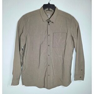 Swiss Tech Mens XL Long Sleeve Button Down Shirt Dove Brown Stretch Hiking